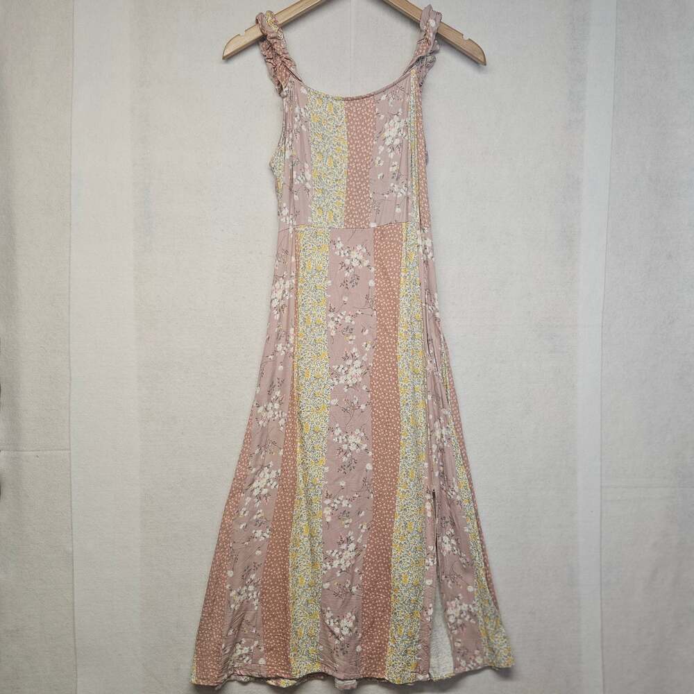 American Eagle Floral Patchwork Midi Dress Scoop Neck Sleeveless Boho Size S